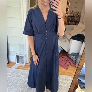 Momoni Navy Blue MARTINELLA DRESS  Women's Navy Button-Front Dress